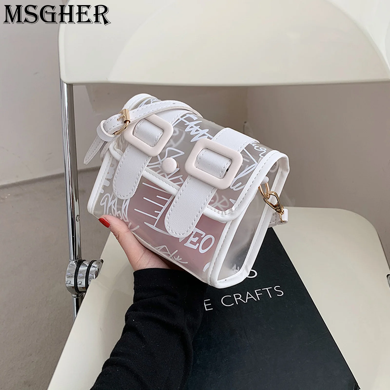 

Прозрачная маленькая сумка на одно плечо с граффити, Повседневная маленькая квадратная сумка через плечо, новинка весны-лета 2021