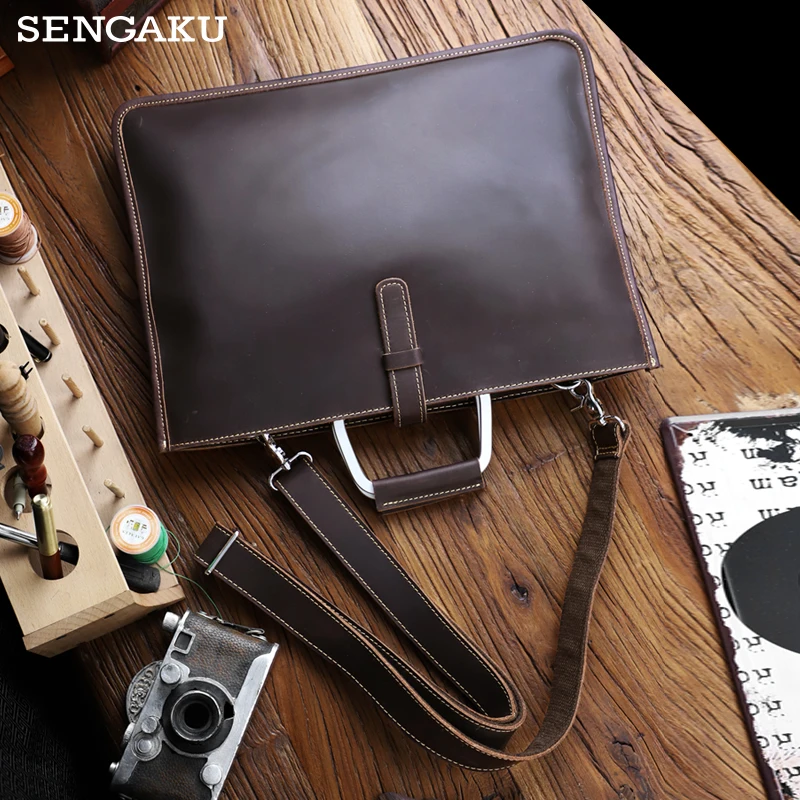 Zipper Briefcase Men Genuine Leather Bag Messenger Office Work Bags For Women Large Capacity Laptop Shoulder Handbag