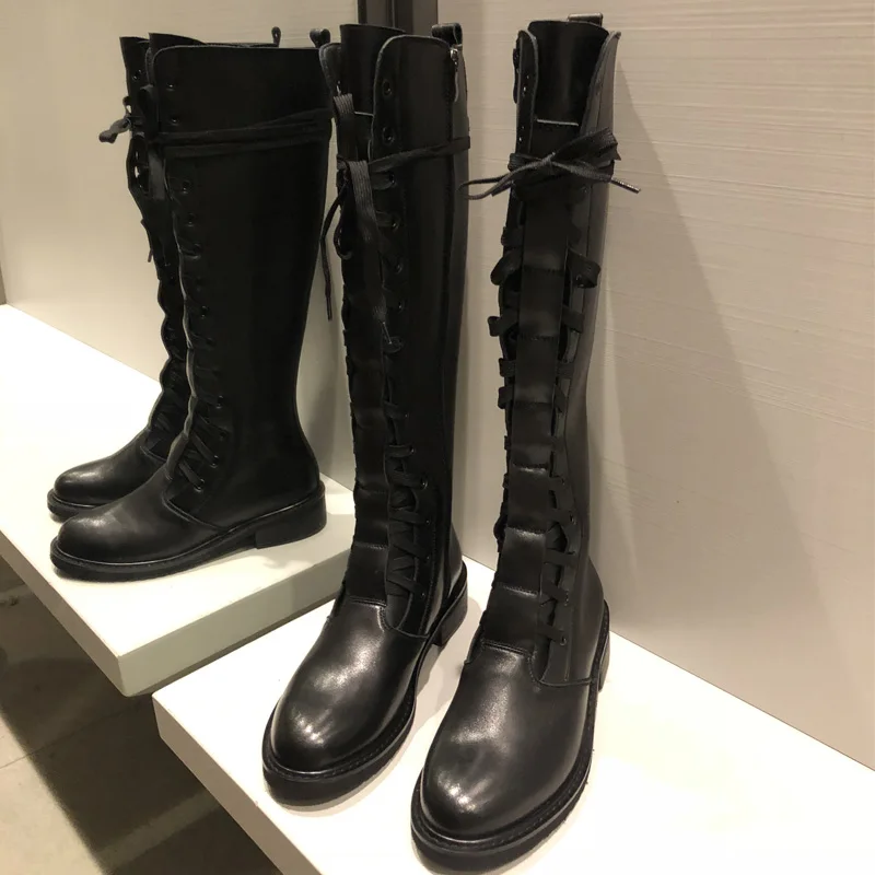 Женские военные сапоги до колена зимняя обувь на среднем каблуке 2019|Сапоги