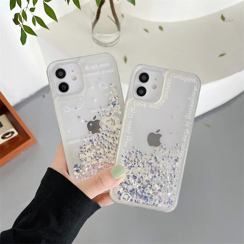 

Clear Glitter Quicksand Phone Case For Huawei P50 P40 P30 Honor 50 20 30 Nova 7 8 SE Mate 40 30 Pro Soft Letter Star Back Cover