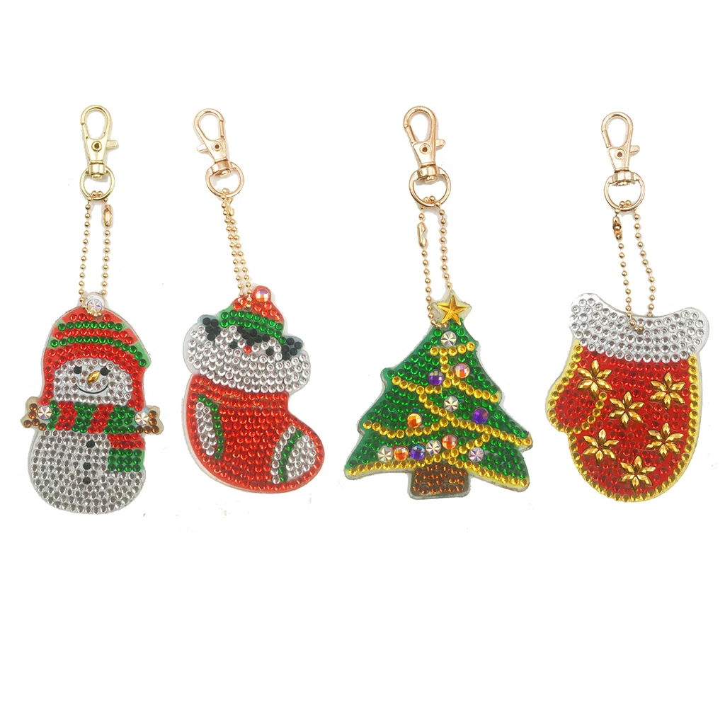 4Pcs 02 4/5 шт DIY полный дрель специальные алмазов картина брелок с изображениями героев мультфильмов, Рождественская тематика, Для женщин сумка подвеска брелок ювелирный кольцо для ключей подарки - Цвет: 4Pcs 02