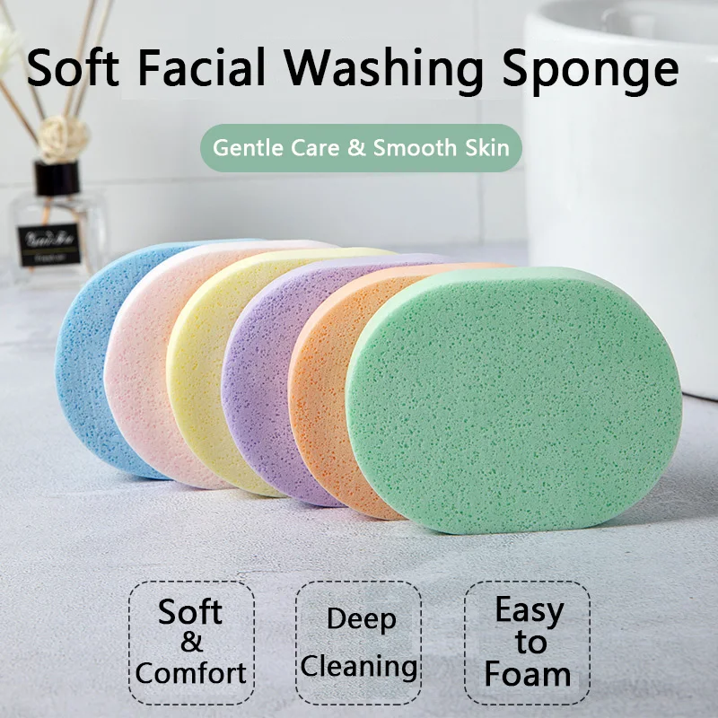 

4 Types Facial Washing Sponge - Plant Fibre PVA Face Care Clean Puff Ideal for Makeup Removing, Facial Cleansing & Baby Bath