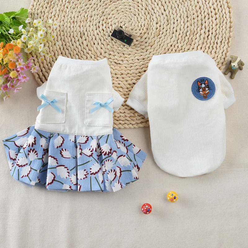 

Dog Dress Couple Outfit Dog T-shirt Summer Cool Pet Clothes Polyester Thin and Light Comfortable Dog Clothes for Small Dog