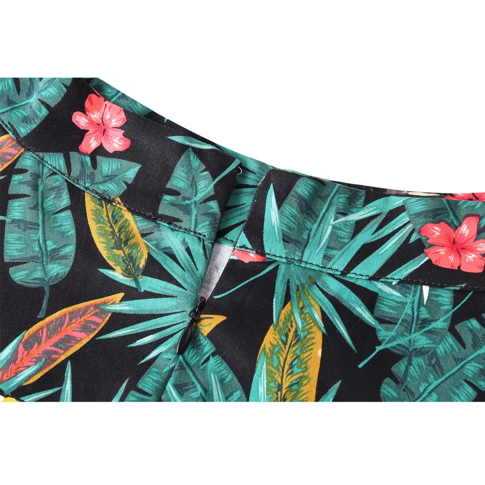 2021 Toucan Palm Flower Women Flare Vintage Retro Skirt Floral School jupe femme Skirts Womens Plus Size Black | Женская одежда
