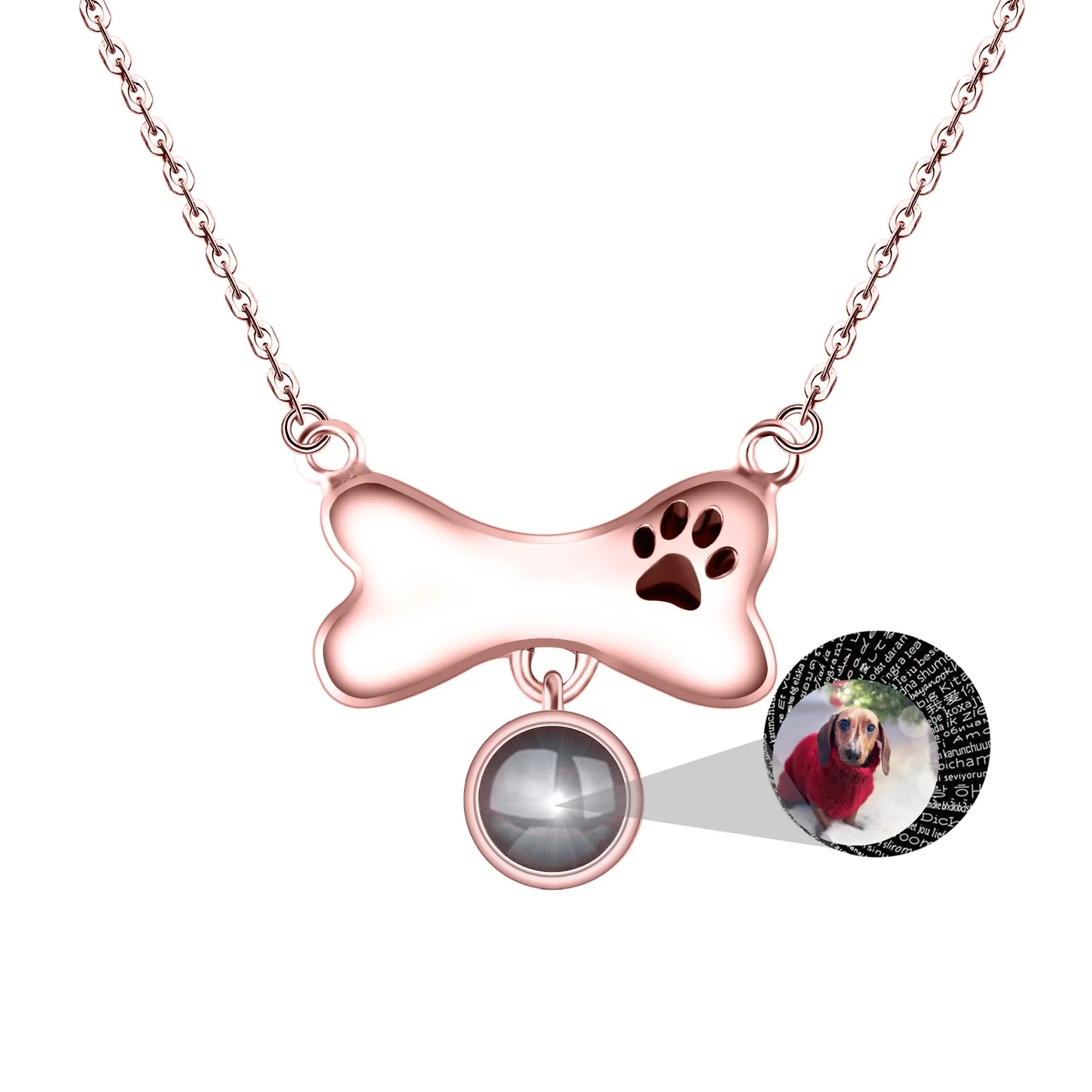 

lovty Personalised Name/Photo Bones 100 languages I Love You Projection Pendant Female 925 Silver Memory Gift Chokers Necklaces