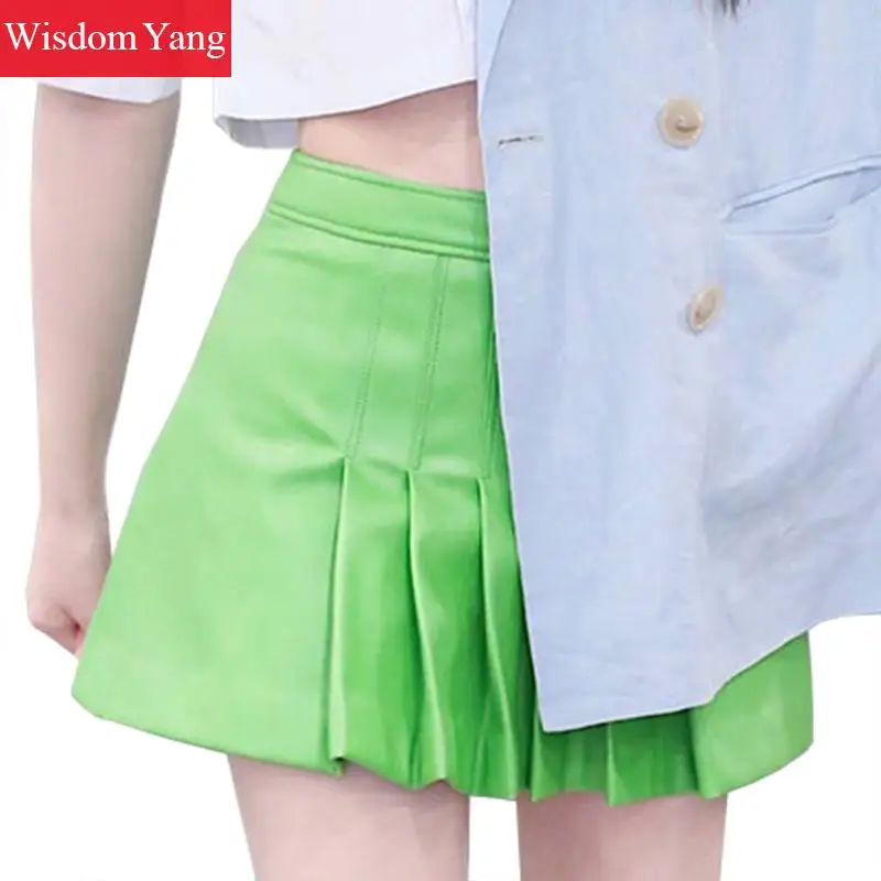 Осень овечья шкура высокого качества из натуральной кожи юбка с высокой талией