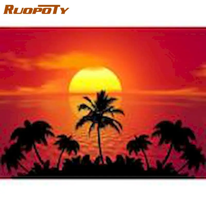 RUOPOTY картина по номерам для взрослых ручная роспись кокосовое дерево под солнцем