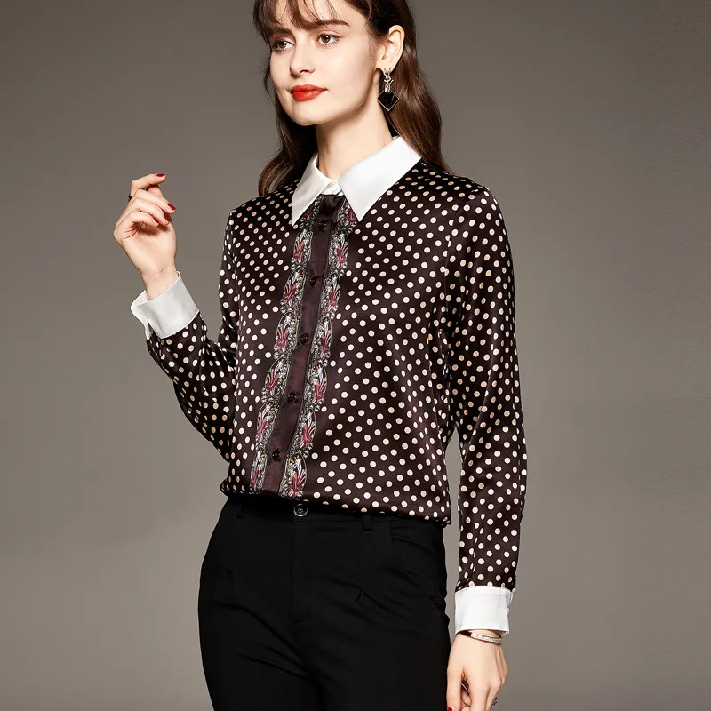 

Shuchan Polka Dot Long Sleeve Shirt Women 2021 Natural Silk Blusas Mujer De Moda Verano Button Up Shirt Turn-down Collar