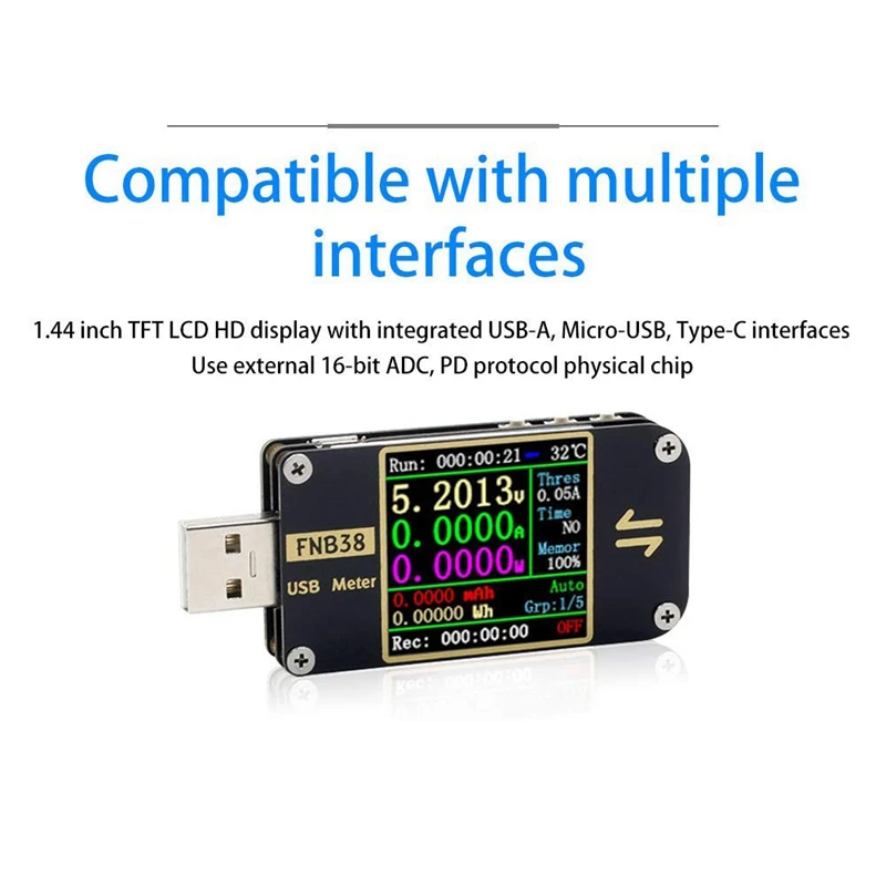 USB измеритель мощности тестер напряжения тока FNB38 мультиметр для QC4 + PD3.0 2 0