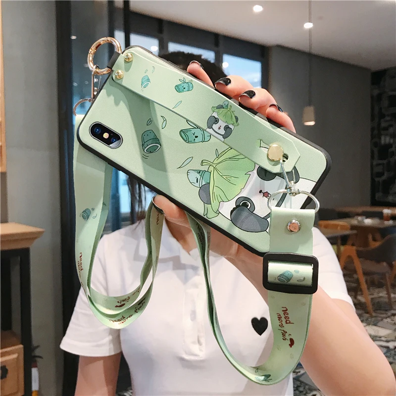 yizhixiongmao Ремешок на запястье чехол для телефона для iphone XS Max X XR чехол для iphone 7 8 Plus 6 6s 11 Pro Max чехол Роскошный шейный ремешок для iphone 6s чехол - Цвет: yizhixiongmao