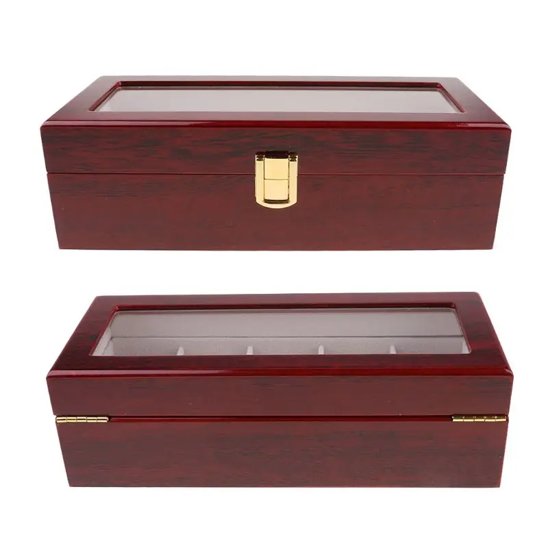 

5 Slots Display Watch Boxes Wood Watch Storage Boxes Case With Lock