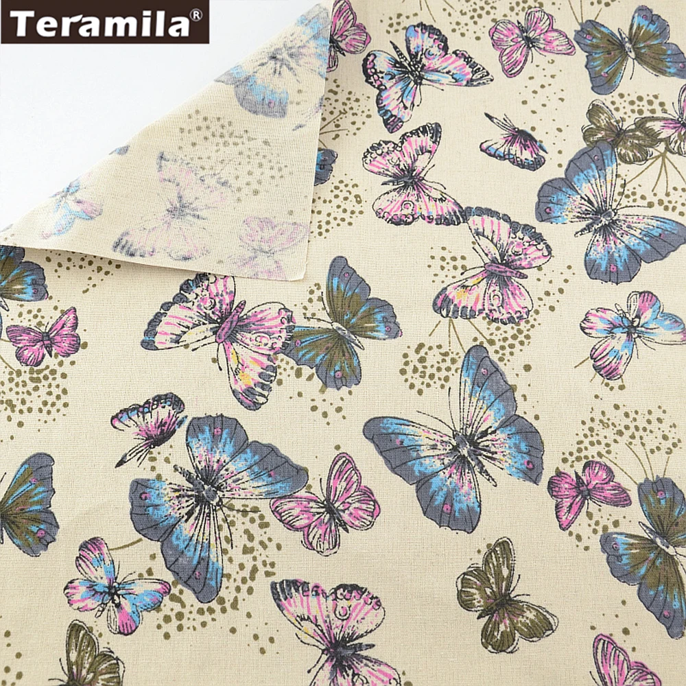 

Butty Butterflies TERAMILA Cotton Linen Fabric Sewing Material Tissu Tablecloth Pillow Bag Curtain Cushion Home Textile