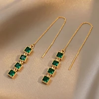 2022 new trend vintage green color long thread tassel earrings for women girl square pendants earrings korean fashion jewelry