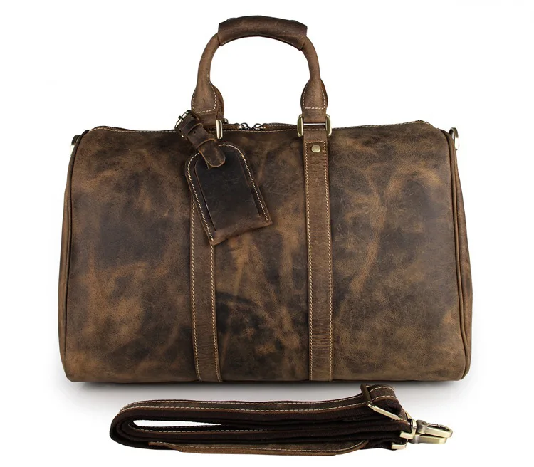 Vintage Men travel duffel 18' Carry On Bag Oil genuine leather Weekend Shoulder Overnight Bags Boston mala de viagem luggage bag