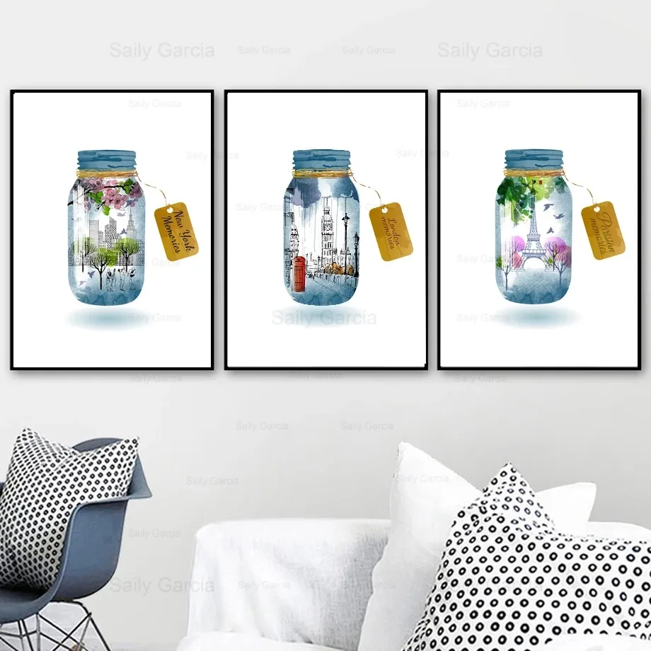 

Creative Bottle Wallpaper Landscape Canvas Painting City Building Art Poster Print Decoration Home Living Room Craft Picture