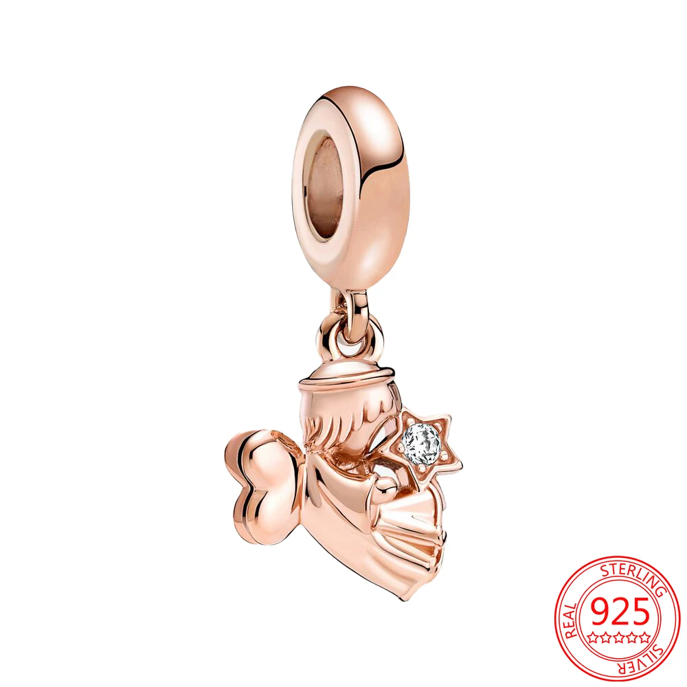 Новинка подвески-бусины в виде серебряного сердца крылатых ангелов розовое