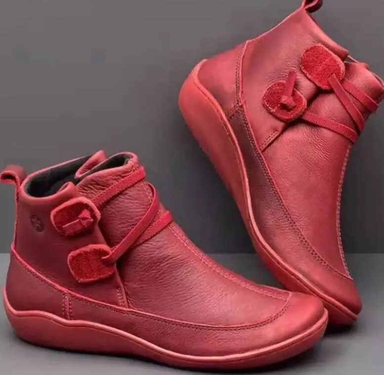 slip on red Г.; женские ботильоны из мягкой кожи; женские удобные ботинки без застежки; сезон осень-зима; женская обувь на плоской подошве; большой размер 43 - Цвет: slip on red