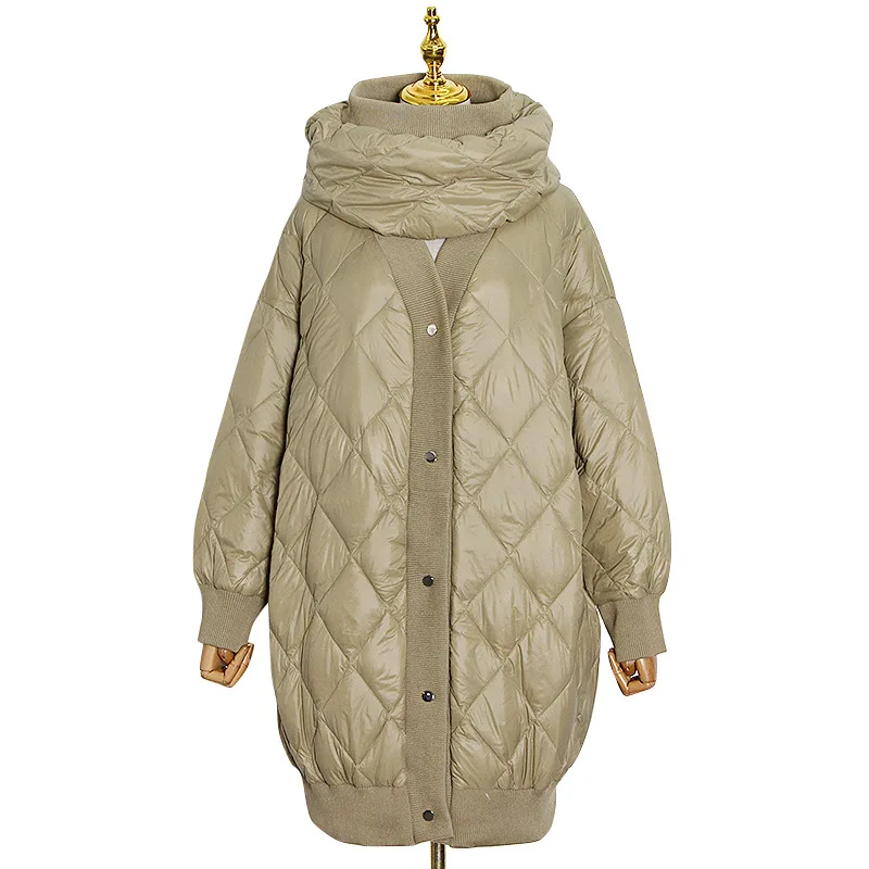 

New fashion temperament casual neck solid color Joker loose down jacket warm coat women