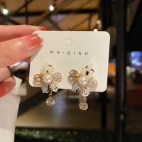 real gold plated 925 silver needle korean fashion small and simple diamond inlaid flower earrings one two wearing