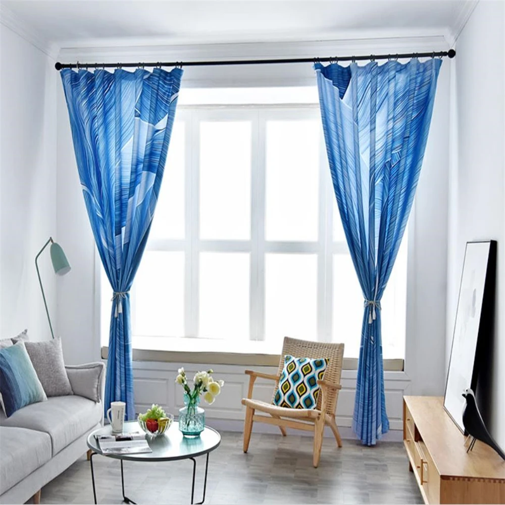 Синие затемненные занавески персонализированные линии спальня гостиная эркер