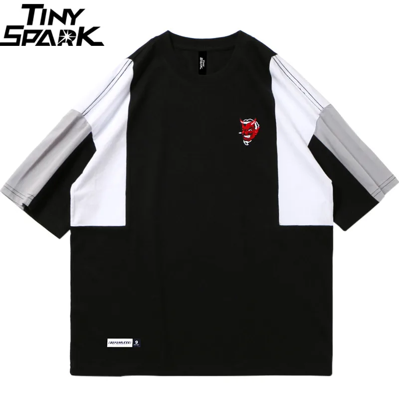 В Стиле Хип Хоп Уличная футболка 2019 Цвет черные мужские дьявола и вышитой головой