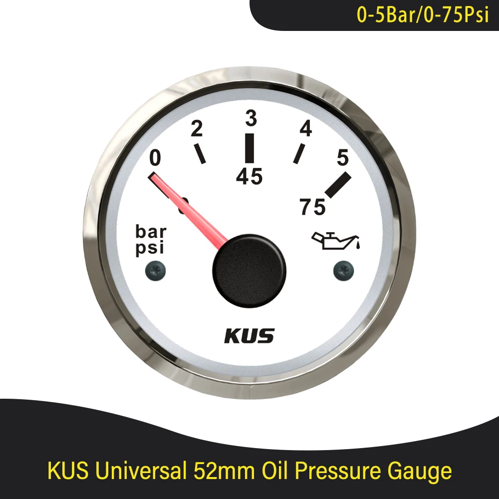 New KUS 52mm Pointer Type Engine Oil Pressure Gauge Modification 0-5Bar 0-75PSI Marine Outboard Inboard Motor Generator |