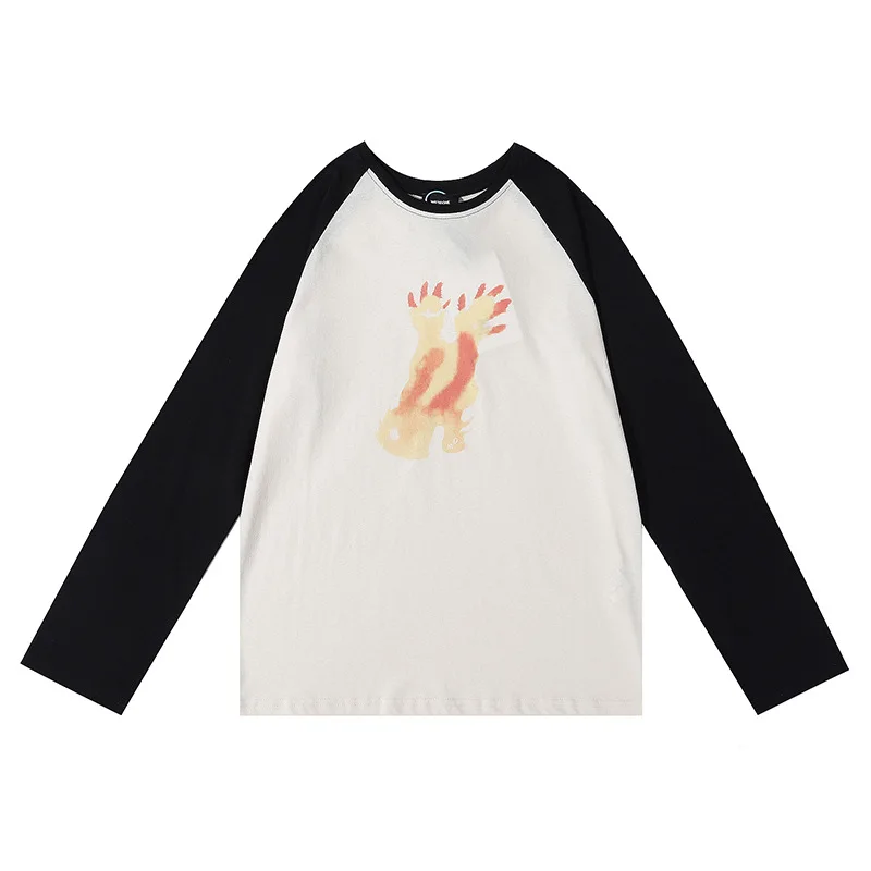 

Monster T-shirt High Quality Silicone Printed Color-blocking Raglan Long-sleeved Oversize Women's Done Loose T Shirts