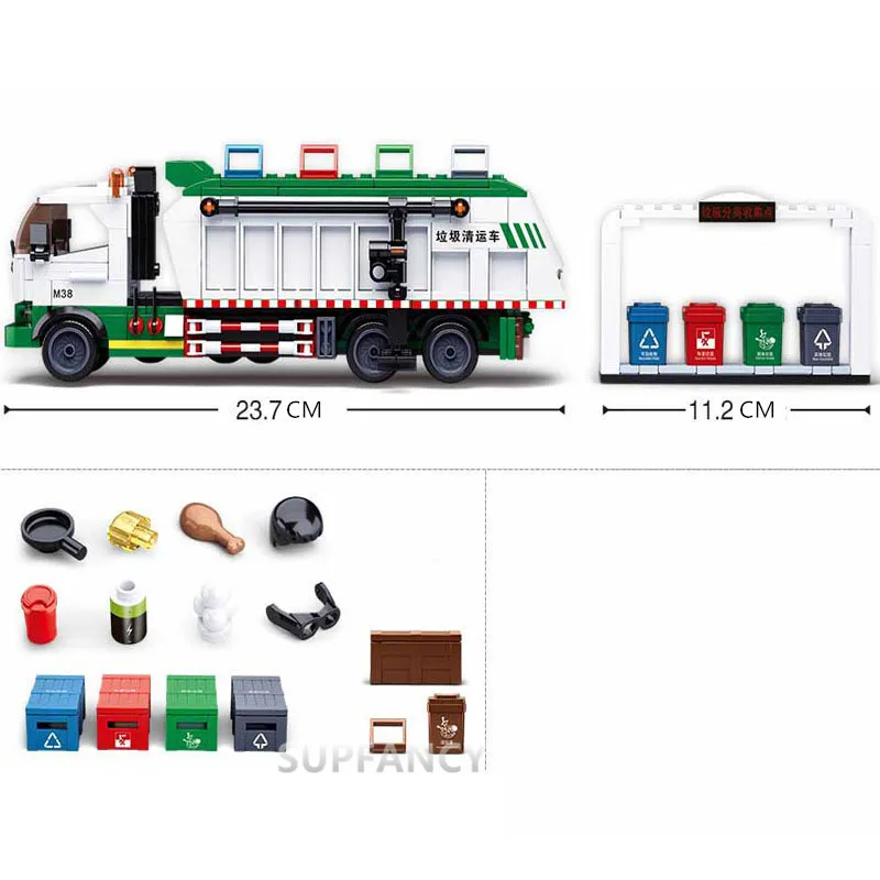 

432Pcs City Garbage Classification Truck Car 100 Cards Building Blocks Sets Brinquedos Playmobil Educational Toys for Children