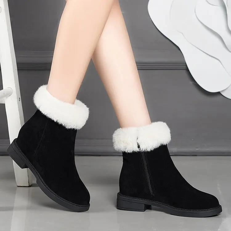 Зимние сапоги женские теплые шерстяные ботильоны на меху замшевые черные