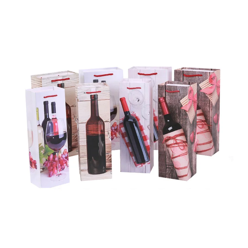 

10pcs/lot Celebration Supplies Bow General Size Red Wine With Handles Creative DIY Multifunction Decoration Paper Gift Bag