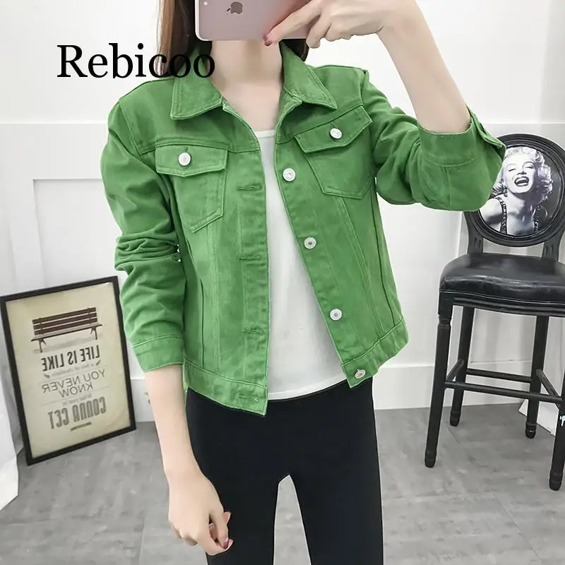 

2019 autumn wild candy color casual short denim long sleeve jacket