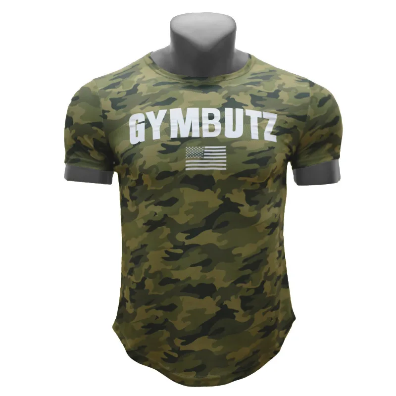Men Camo Gym Fitness Shirt Running T Shirt Short Sleeve Bodybuilding Sportswear Jogging Clothes Training Workout Tee Tops Tshirt