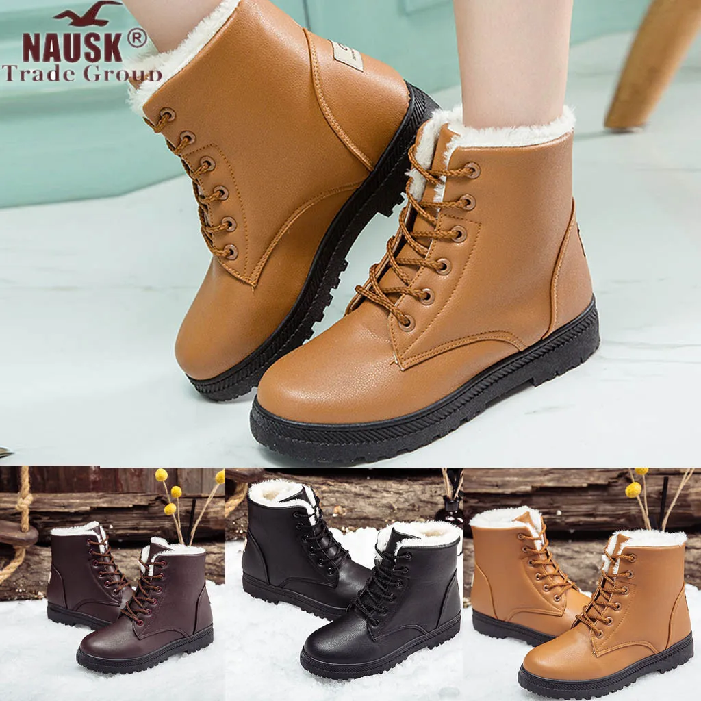 Women's Boots Winter Snow Ladies New Warm Plus Velvet Cotton Shoes Waterproo Martin PU Large Size | Обувь