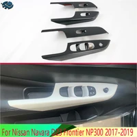 for nissan navara d23 frontier np300 2017 2021 carbon fiber style door window armrest cover switch panel trim molding garnish