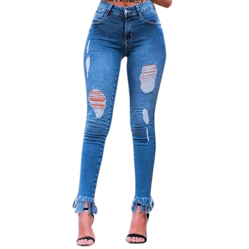 Повседневные джинсы для женщин 2020 рваные повседневные брюки женские брюки|Узкие