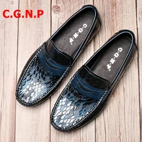 c g n p snakeskin pattern loafers blue genuine leather loafer shoes men handmade dress shoes casual shoes man driving shoes