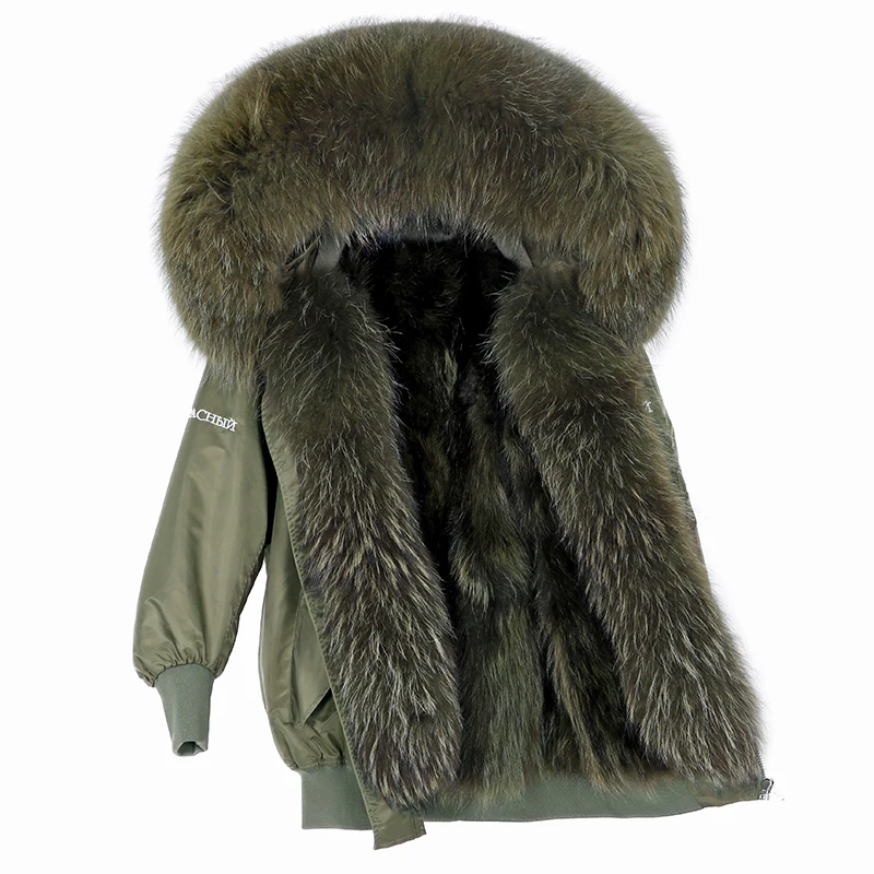 MAOMAOKONG 2022 new Loose embroidery real raccoon fur lining winter women's jacket real fur collar coat parkas