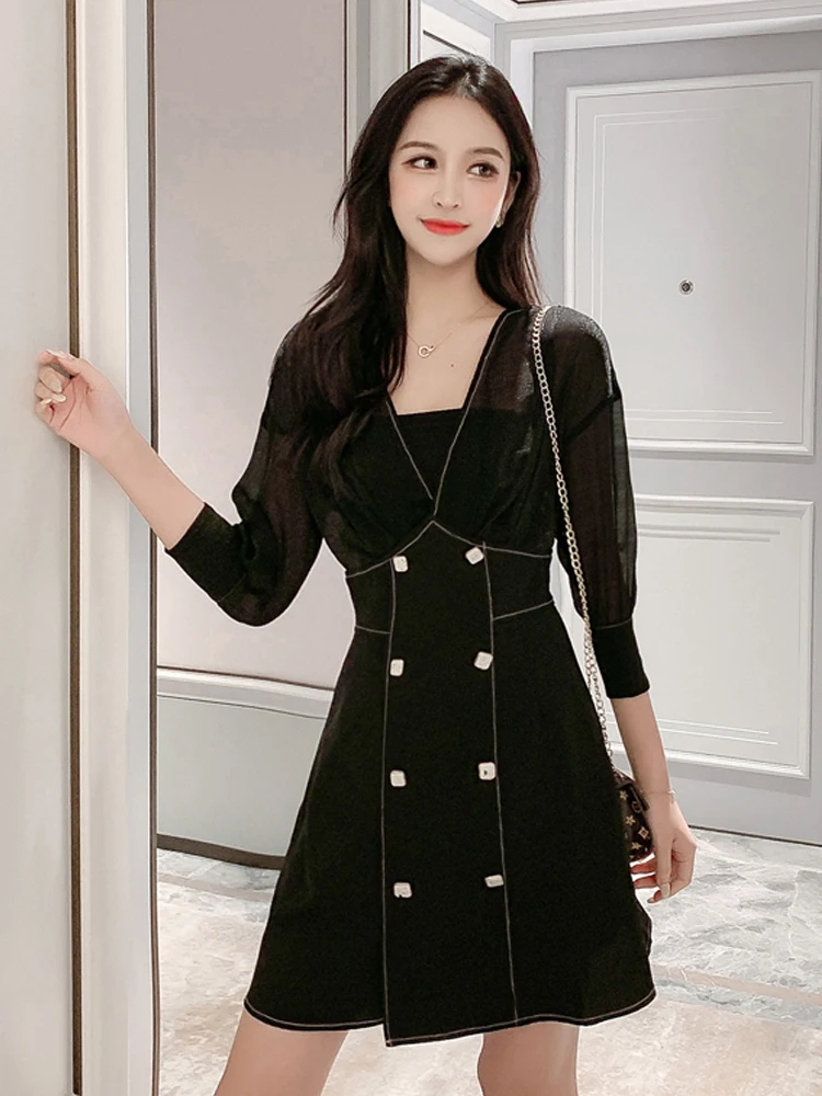 Spring Summer Dress Women Clothes 2020 Korean Vintage Women's Dresses Mini Black Sexy Dress Vestidos Ropa Mujer ZT5405