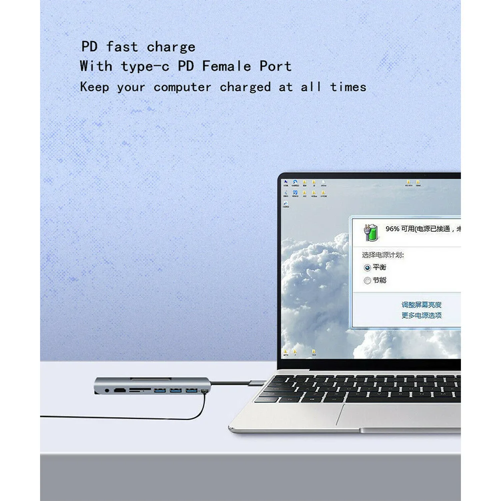 

PD Adapter TF Port Type C To VGA Audio Multifunction 9 In 1 3 USB3.0 4K VGA Data Transmission Hub Dock for MacBook