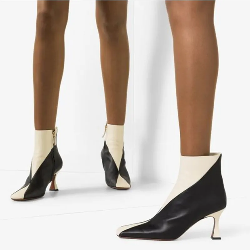 

Mixed Color Fashion Women Ankle Boots Sqaure Toe Thin High Heels Elgants Ladies Autumn Winter Pumps Side Zipper Shoes Woman