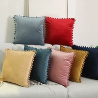 soft velvet fabric cushion covers with fluffy balls decorative waist pillow case for living room sofa office bed home decor