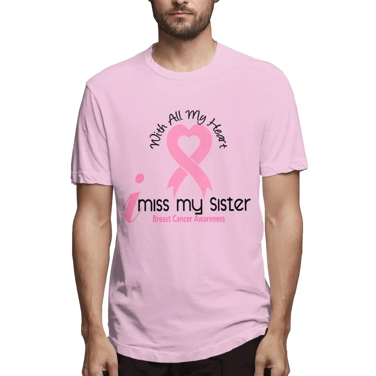 

I Miss My Sister Breast Cancer Graphic Tee Men's Short Sleeve T-shirt Funny Tops