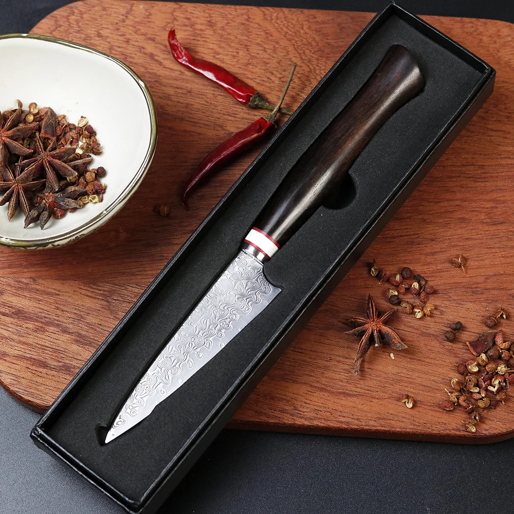 

New Damascus VG10 Steel Blade Ebony Cut Handle Meat Slices Fruit Carving Collection Outdoor EDC Utility Knife