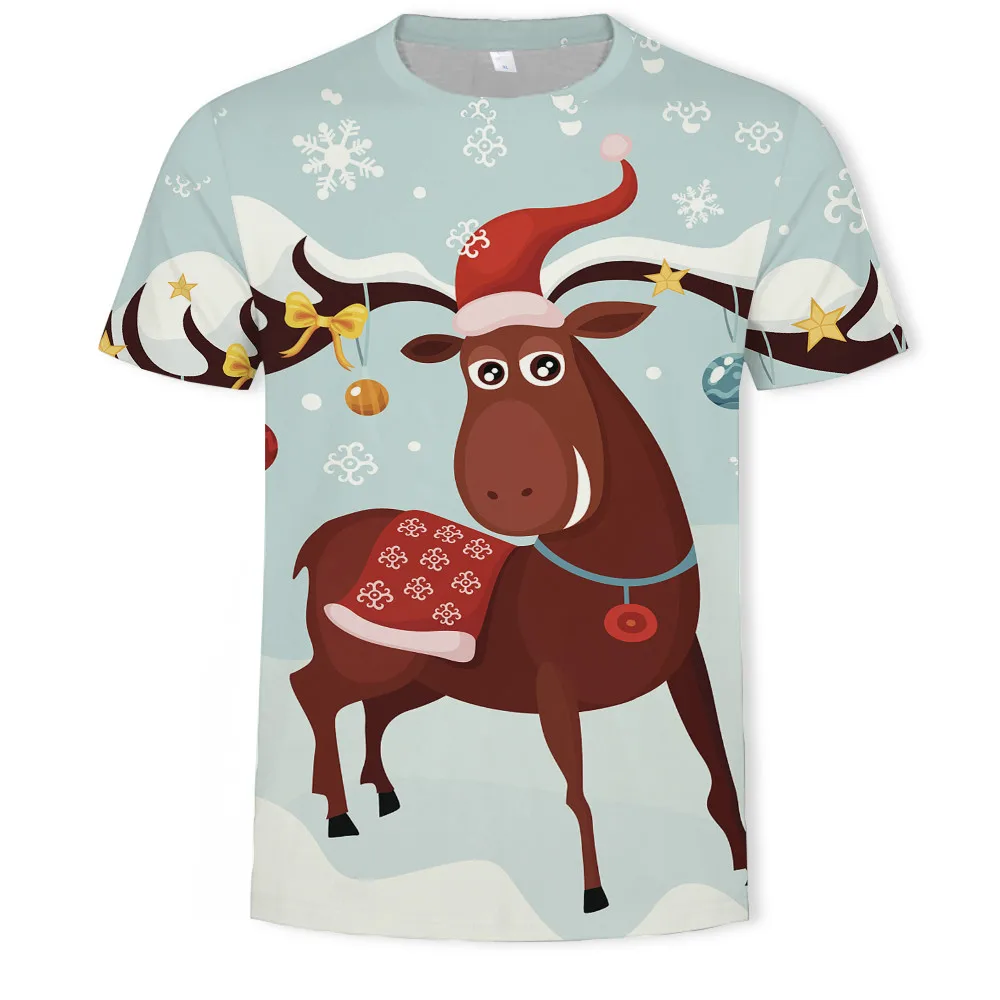 

New summer animal series 3D printing men's oversized T-shirt elephant deer T-shirt children's wear parent-child wear (100-6XL)