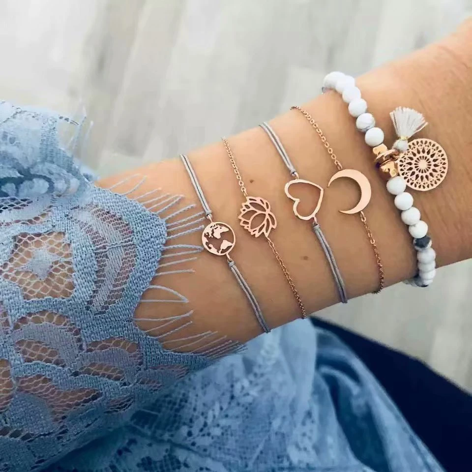 Type 30 Boho Rose карта браслеты и браслеты для женщин богемный круглый бисерный очаровательный браслет набор модные Многослойные аксессуары Bijoux - Окраска металла: Type 30