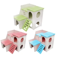 wooden hamster nest hideout toy house with staircase double layer pets log hut rat mouse nest house toy pet supply