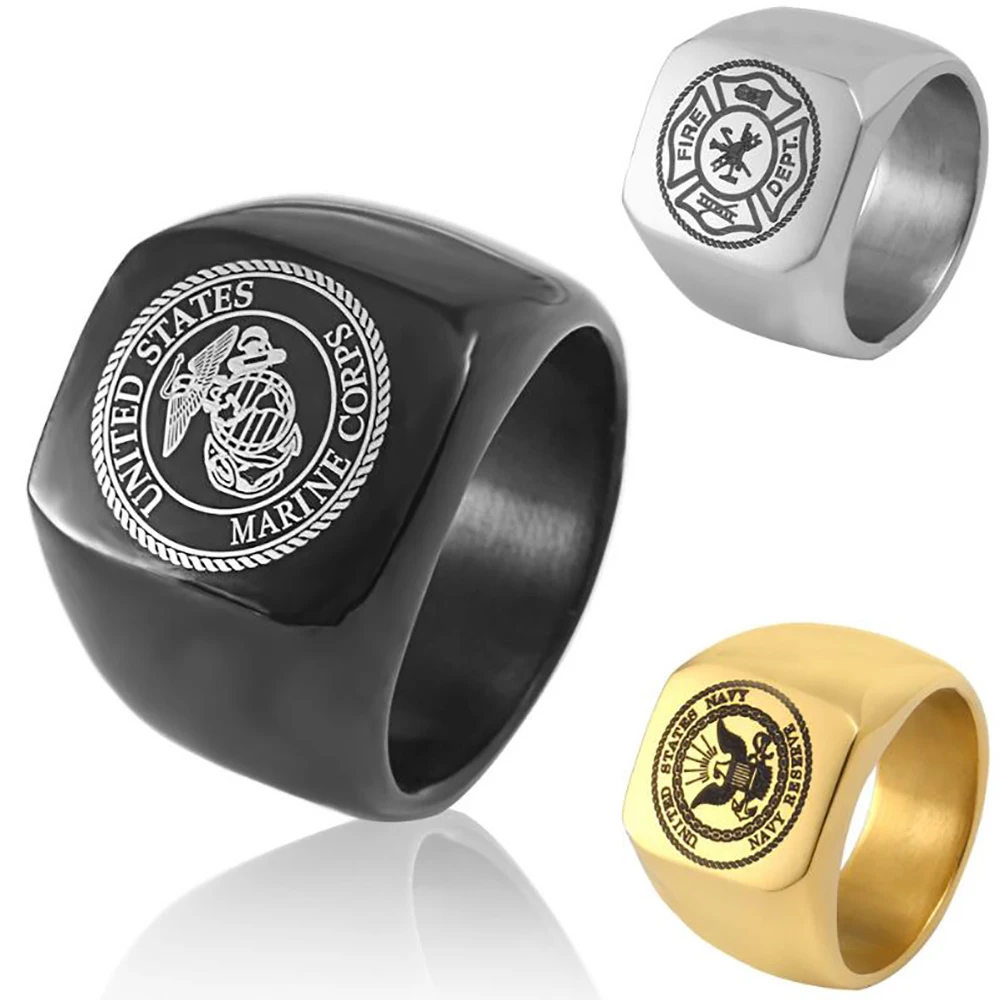 Нержавеющая сталь Золото морской пехоты Кольцо темно Air Force полицейский знак