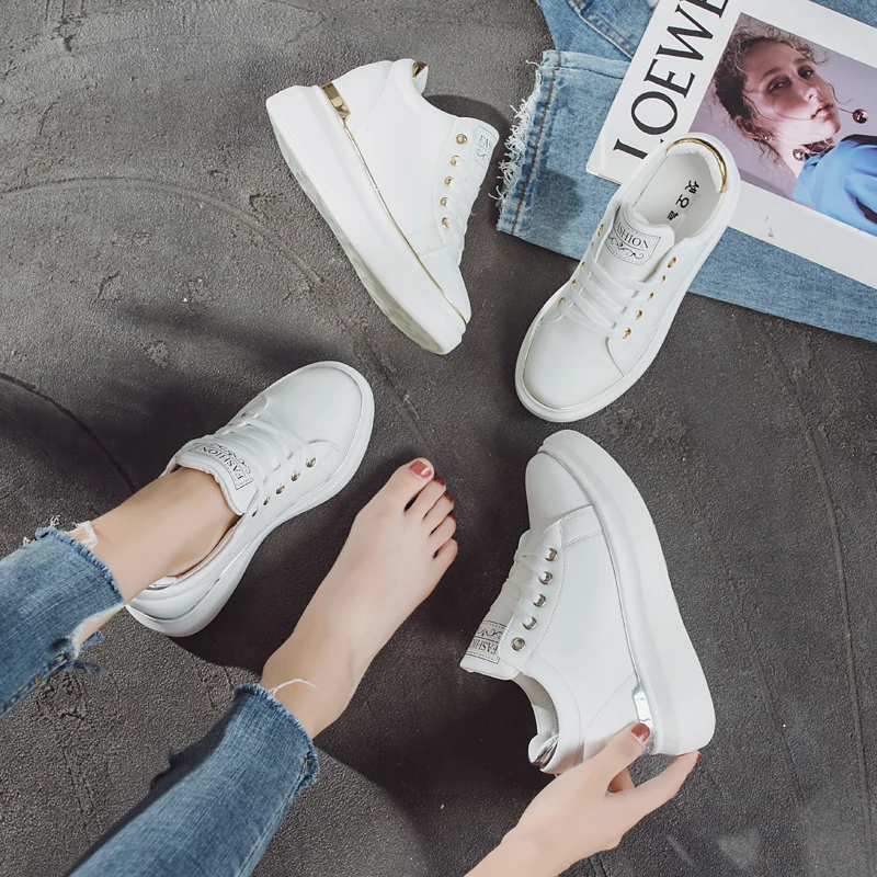 Женские кроссовки из ПУ кожи на высокой платформе|Беговая обувь| |