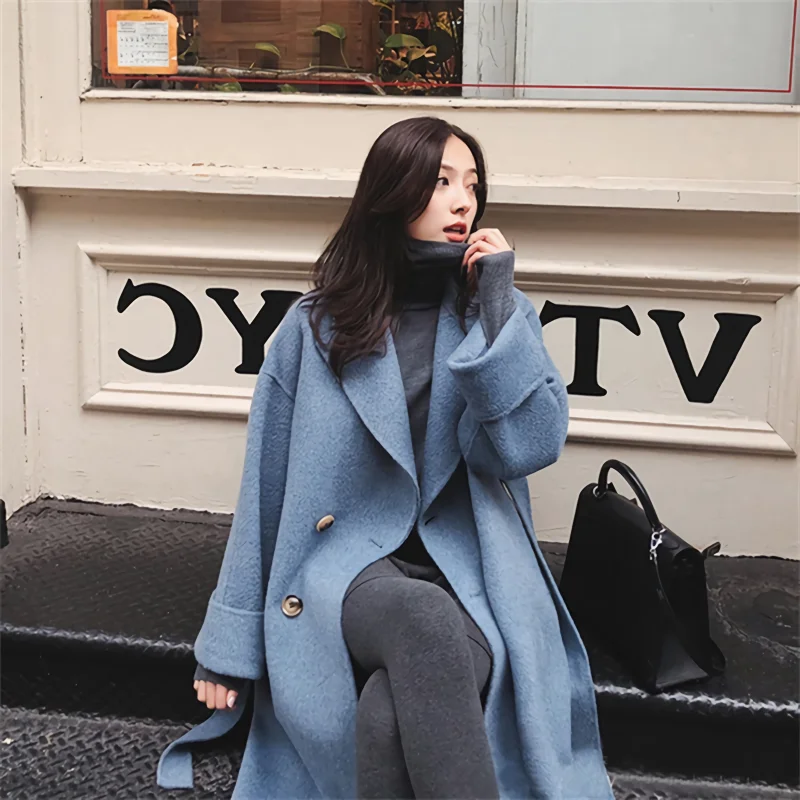 

2020 autumn and winter new woolen coat women's mid-length, thin and versatile loose double-sided cashmere female coat