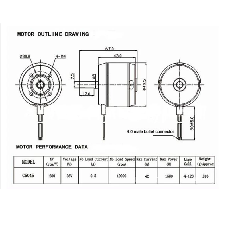 

5045 140KV Brushless Outrunner Motor 4-12S 36V Sensorless for RC Electric Balancing Scooter Skateboard